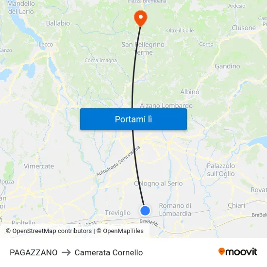 PAGAZZANO to Camerata Cornello map