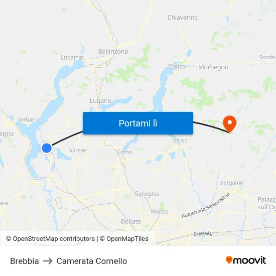 Brebbia to Camerata Cornello map