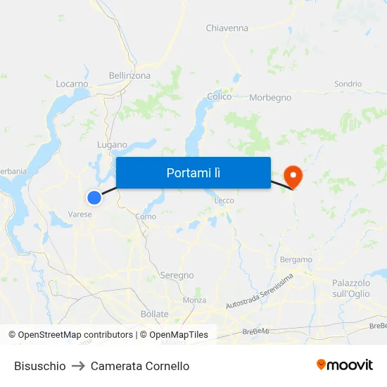 Bisuschio to Camerata Cornello map