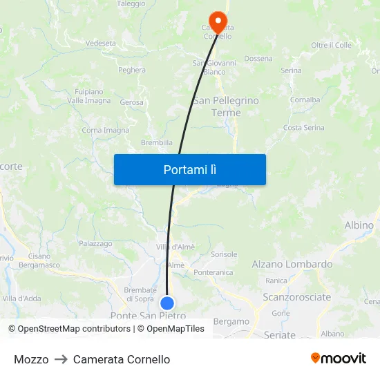 Mozzo to Camerata Cornello map