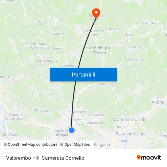 Valbrembo to Camerata Cornello map