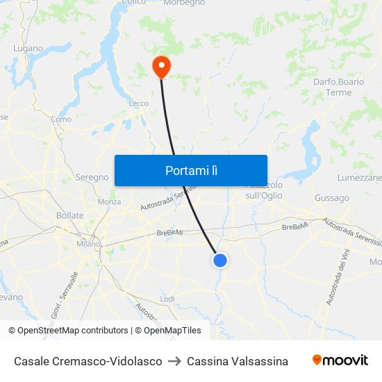 Casale Cremasco-Vidolasco to Cassina Valsassina map