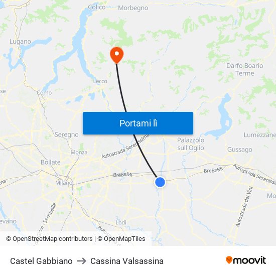 Castel Gabbiano to Cassina Valsassina map