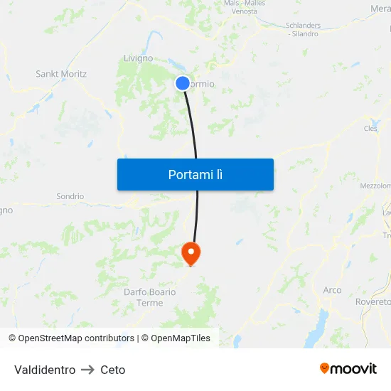 Valdidentro to Ceto map