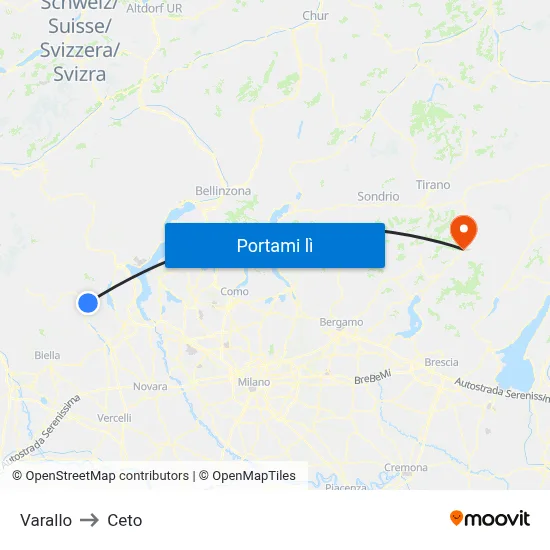 Varallo to Ceto map