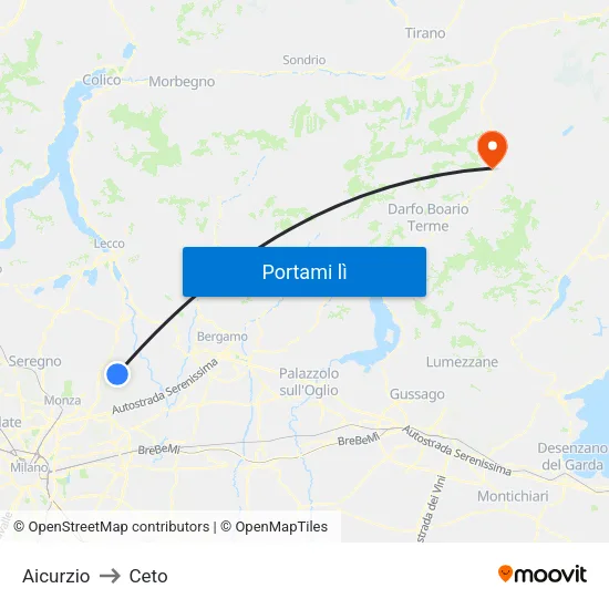 Aicurzio to Ceto map