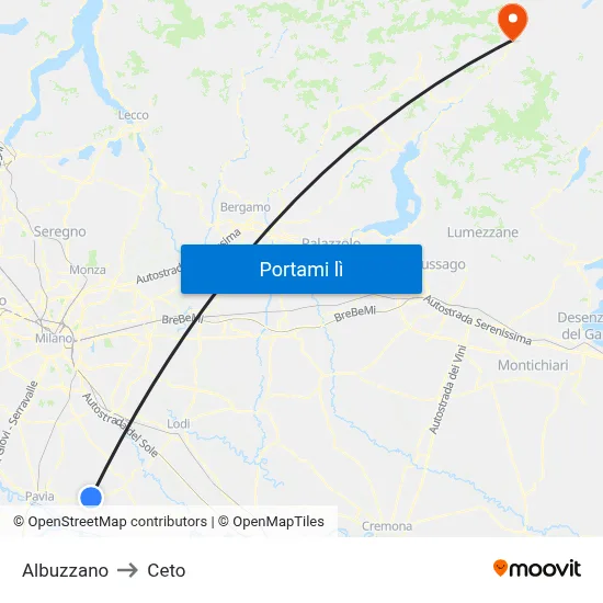 Albuzzano to Ceto map