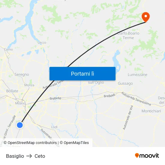 Basiglio to Ceto map