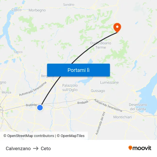 Calvenzano to Ceto map