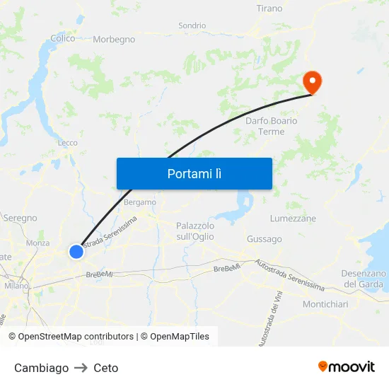 Cambiago to Ceto map