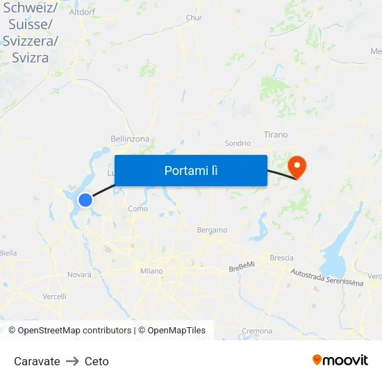 Caravate to Ceto map