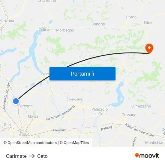 Carimate to Ceto map