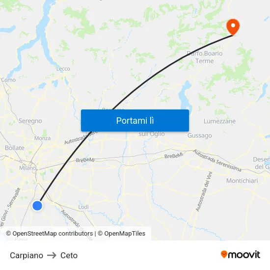 Carpiano to Ceto map