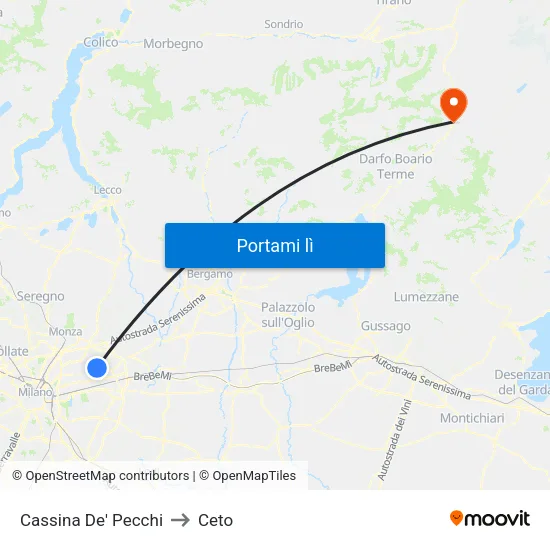 Cassina De' Pecchi to Ceto map