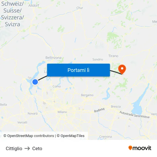 Cittiglio to Ceto map