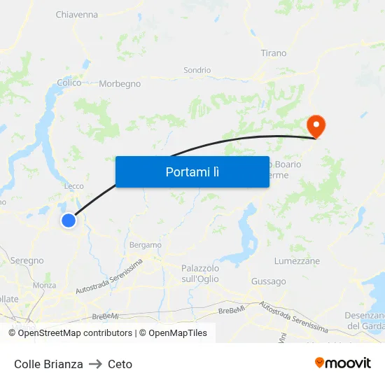Colle Brianza to Ceto map