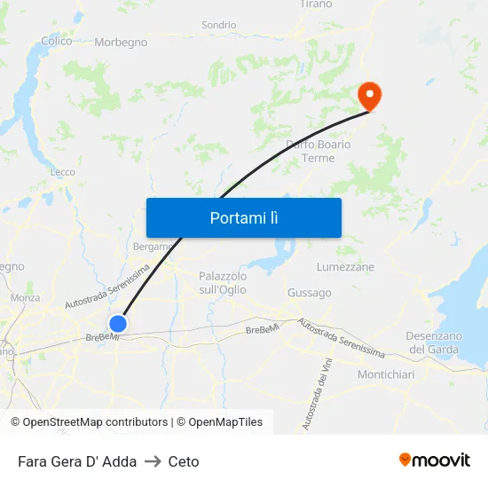 Fara Gera D' Adda to Ceto map