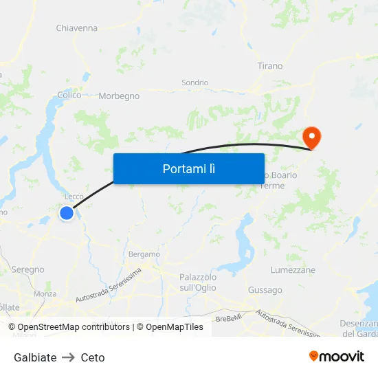 Galbiate to Ceto map