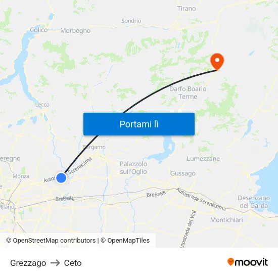 Grezzago to Ceto map