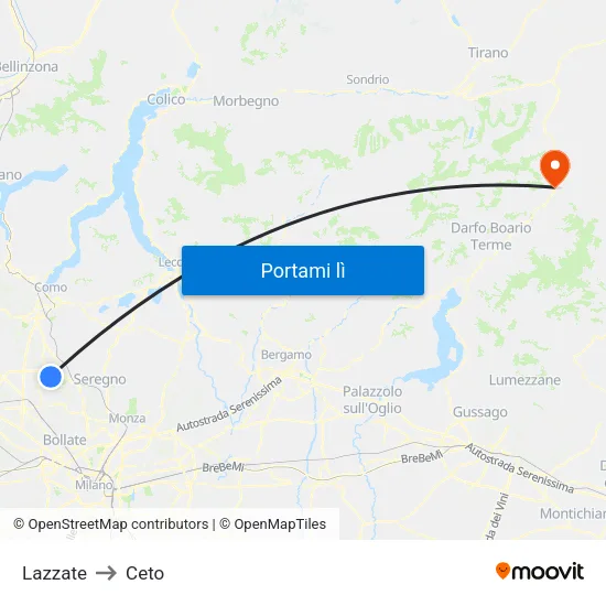 Lazzate to Ceto map