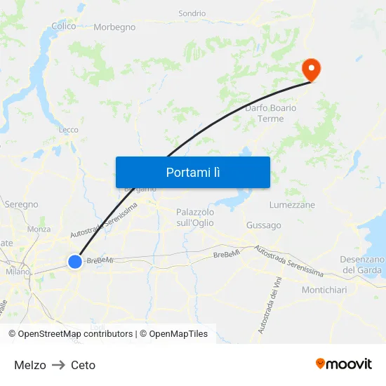 Melzo to Ceto map