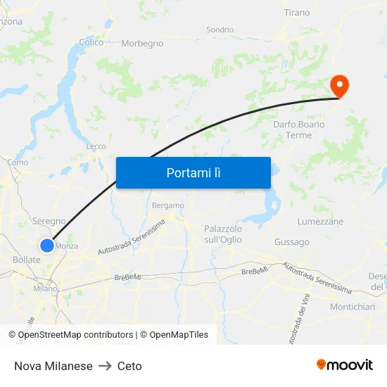 Nova Milanese to Ceto map