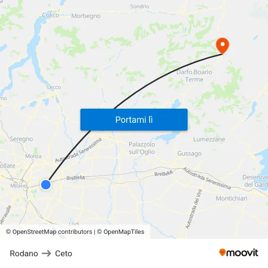 Rodano to Ceto map