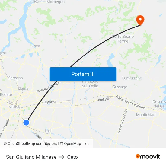 San Giuliano Milanese to Ceto map