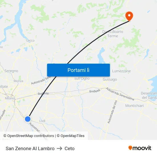 San Zenone Al Lambro to Ceto map