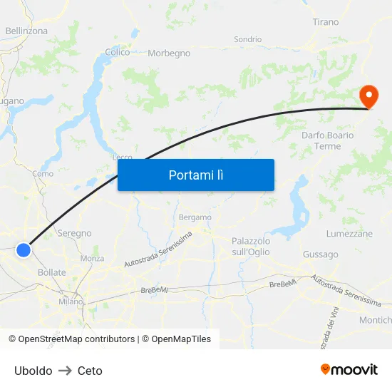 Uboldo to Ceto map