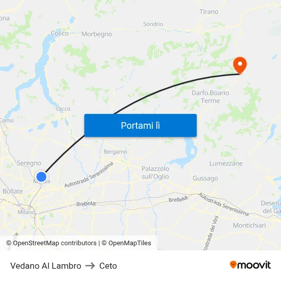 Vedano Al Lambro to Ceto map