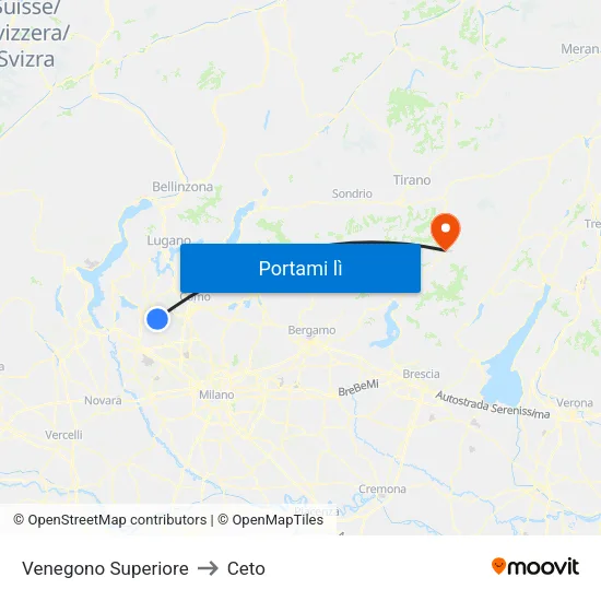 Venegono Superiore to Ceto map