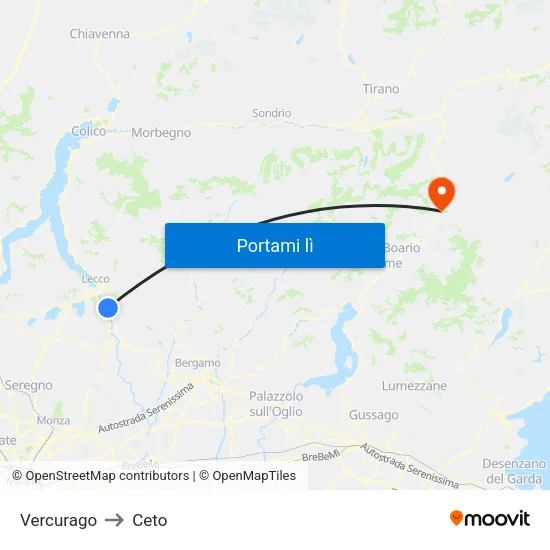 Vercurago to Ceto map
