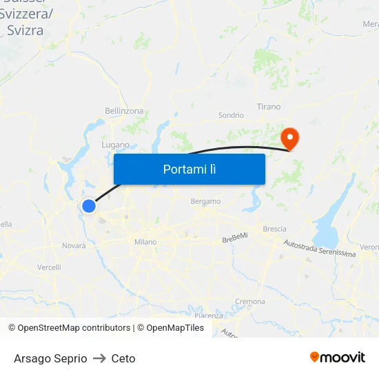 Arsago Seprio to Ceto map