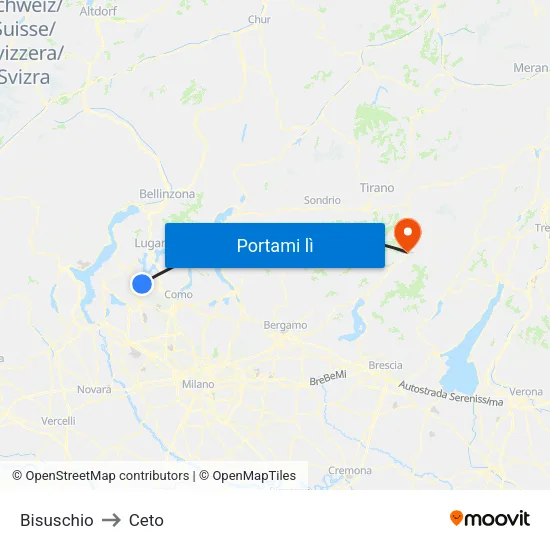 Bisuschio to Ceto map