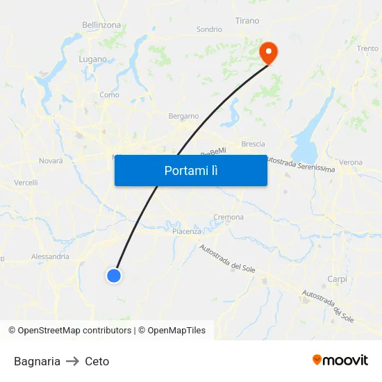 Bagnaria to Ceto map