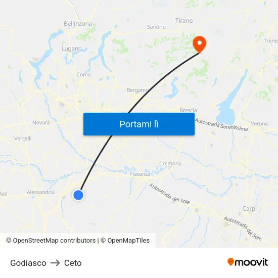 Godiasco to Ceto map