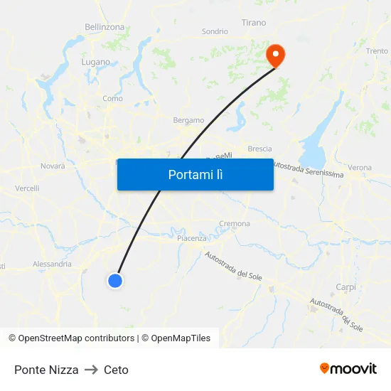 Ponte Nizza to Ceto map