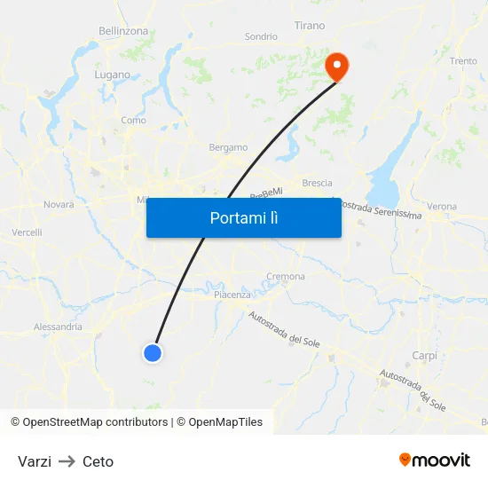 Varzi to Ceto map