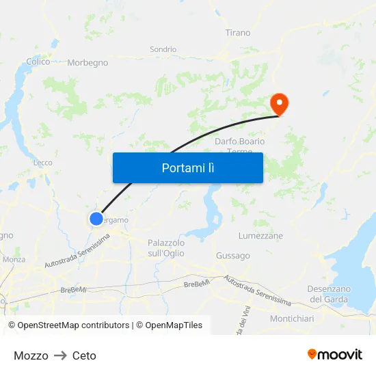 Mozzo to Ceto map