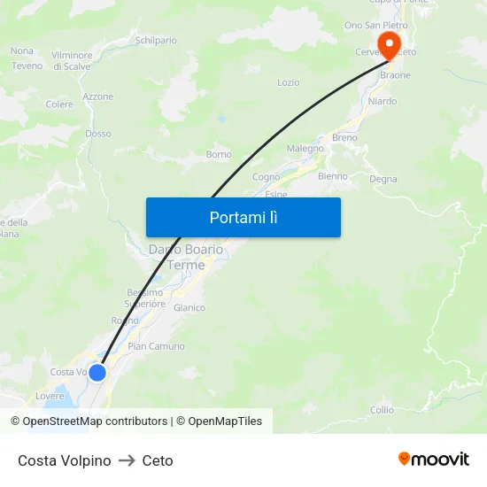 Costa Volpino to Ceto map
