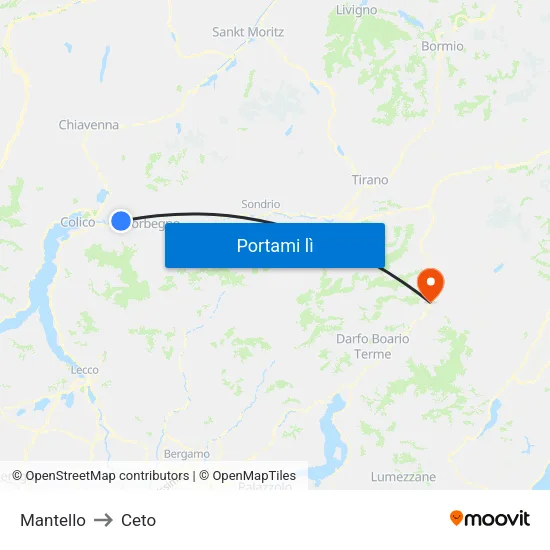 Mantello to Ceto map