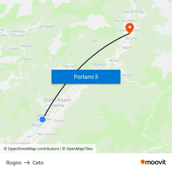 Rogno to Ceto map