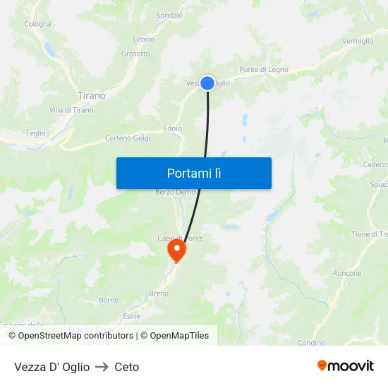 Vezza D' Oglio to Ceto map