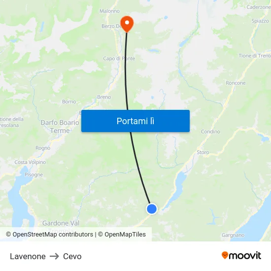 Lavenone to Cevo map