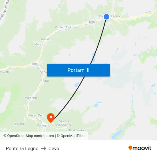 Ponte Di Legno to Cevo map