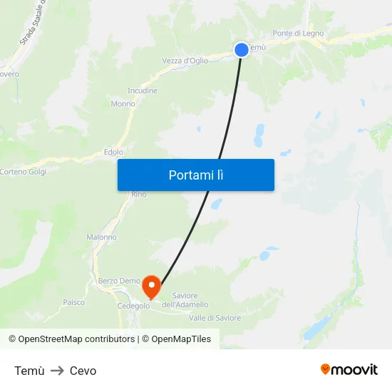 Temù to Cevo map