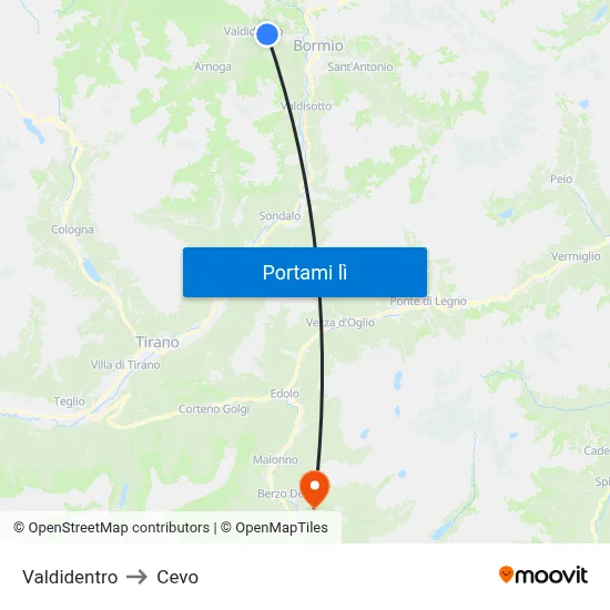 Valdidentro to Cevo map