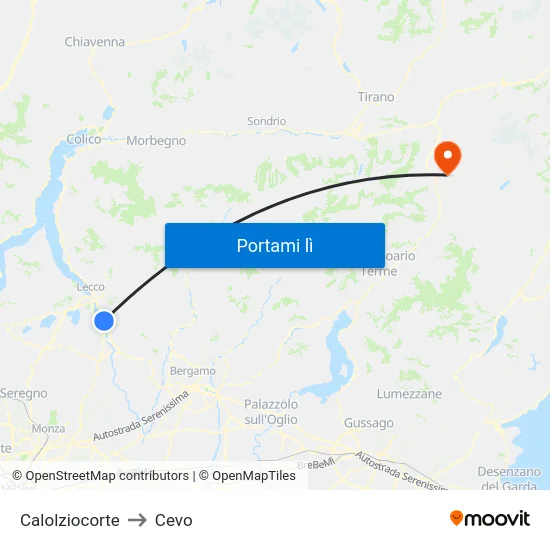 Calolziocorte to Cevo map
