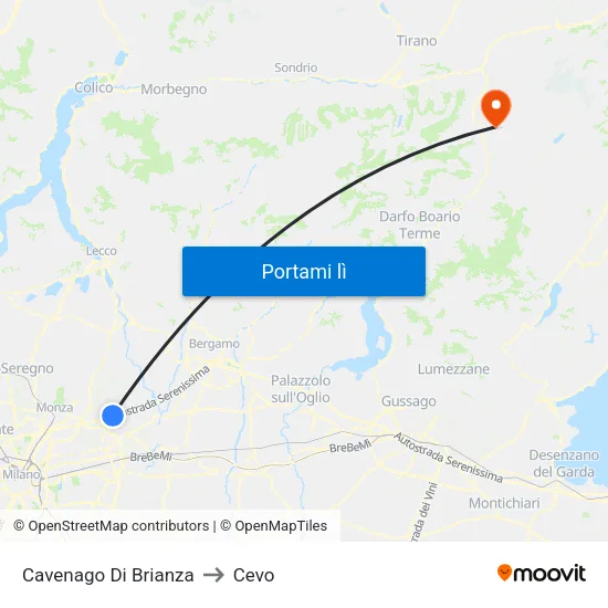 Cavenago Di Brianza to Cevo map